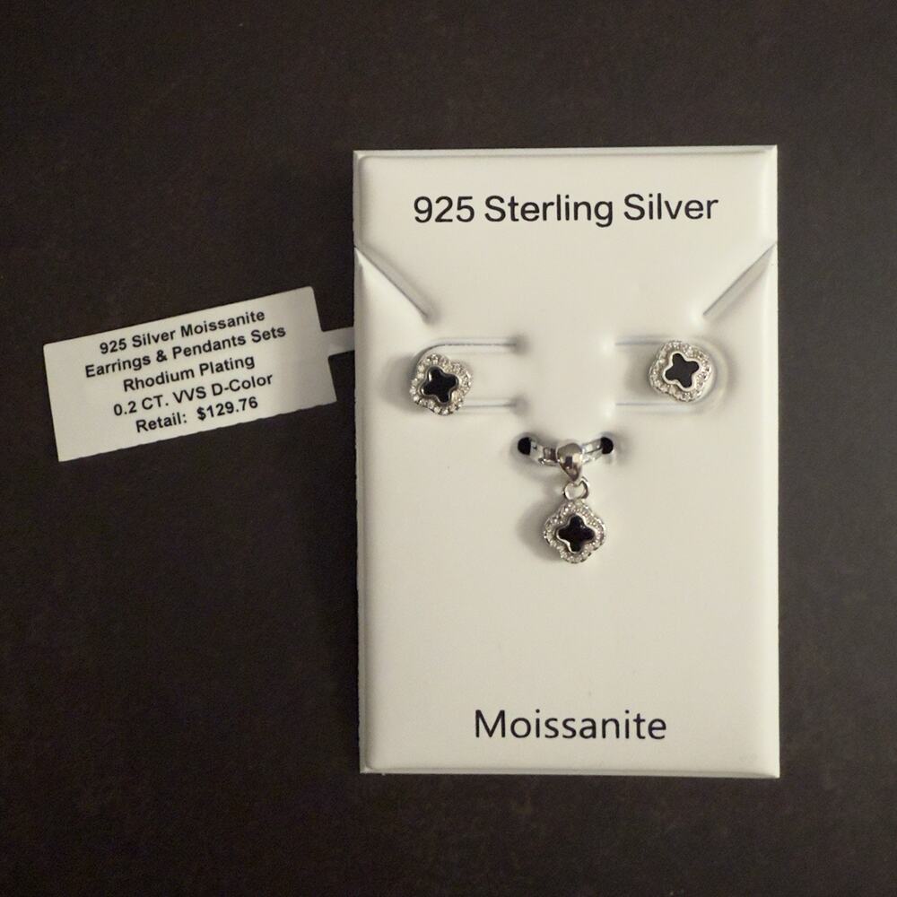 Beautiful 925 Sterling Silver Moissanite Pendant & Earring Set-NEW-LAST ONE